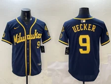 MEN Bob Uecker #9 All Stitched Jersey Navy, White, Cream