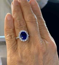 3.50Ct Oval Cut Natural Blue Sapphire Halo Engagement Ring 925 Sterling Silver