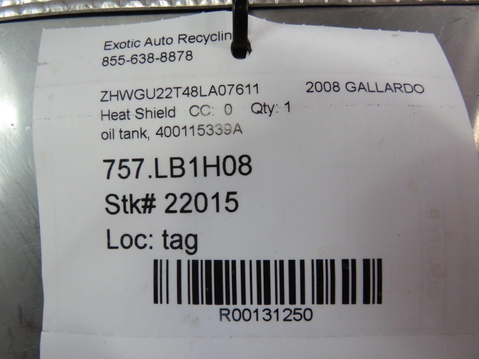 Lamborghini Gallardo, Spyder, Oil Tank Heat Shield, Used, P/N 400115339A
