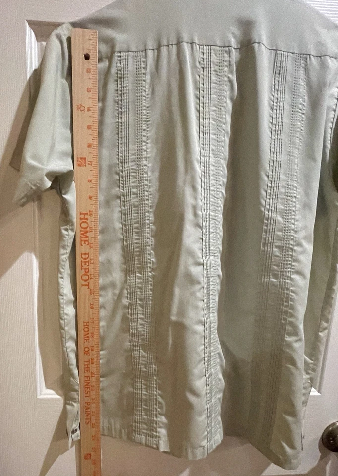 Vintage HABAND Guayabera Shirt Men's Small Sage Green Cuban Mexican Embroidered - Image 4 of 4