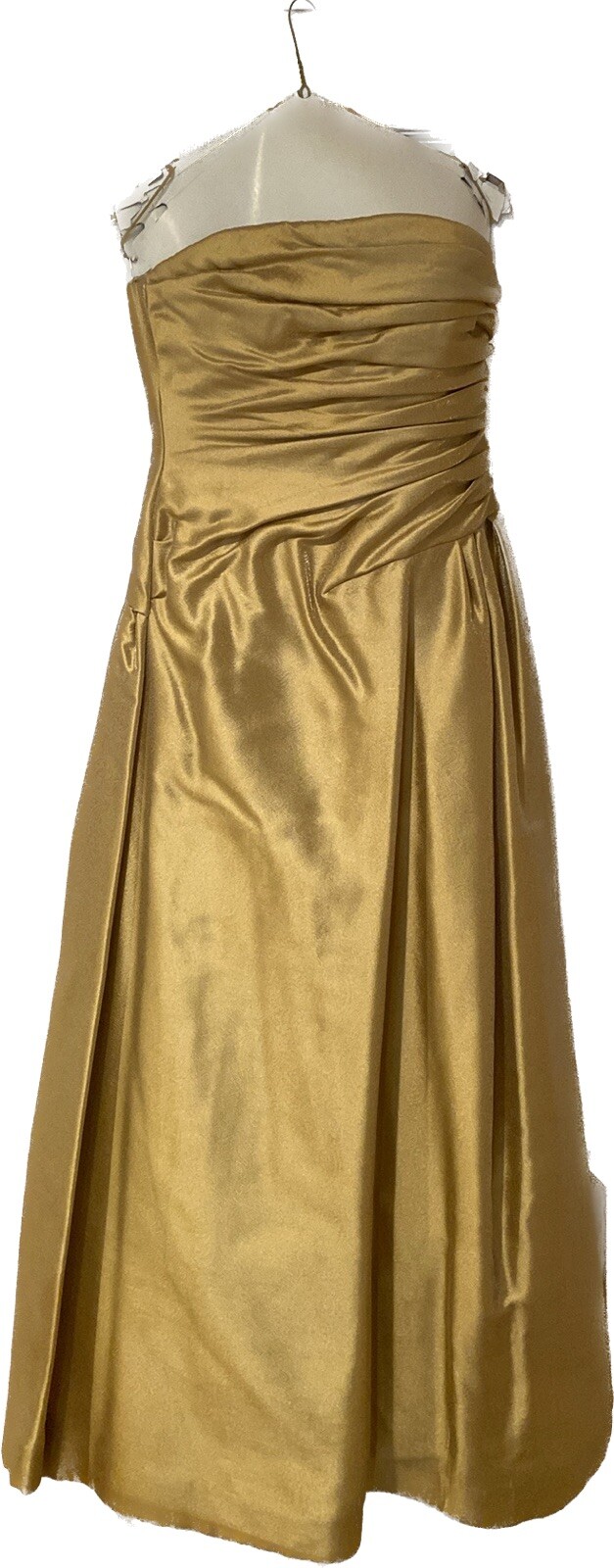 CARMEN MARC VALVO SIGNATURE EVENING GOWN, GOLD FABRIC WITH LARGE SCARF, SIZE 6,