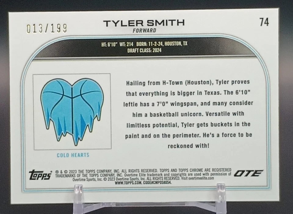 2022-23 Chrome OTE Aqua /199 #74 TYLER SMITH - COLD HEARTS - Image 2 of 2