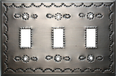 Triple Toggle Mexican Handmade Punched Antique Tin Switchplate