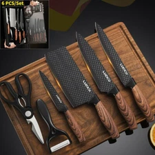 6 PCS Kitchen Knives Set Stainless Steel Chef Cleaver Knife Scissor Peeler Gift