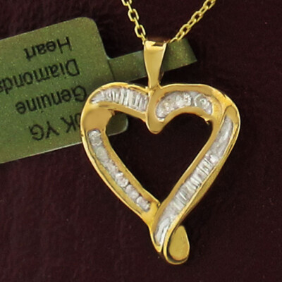 ECHTER 0,40 kt DIAMANTEN HERZ ANHÄNGER 10k GOLD *kostenloses Zertifikat Bewertung*