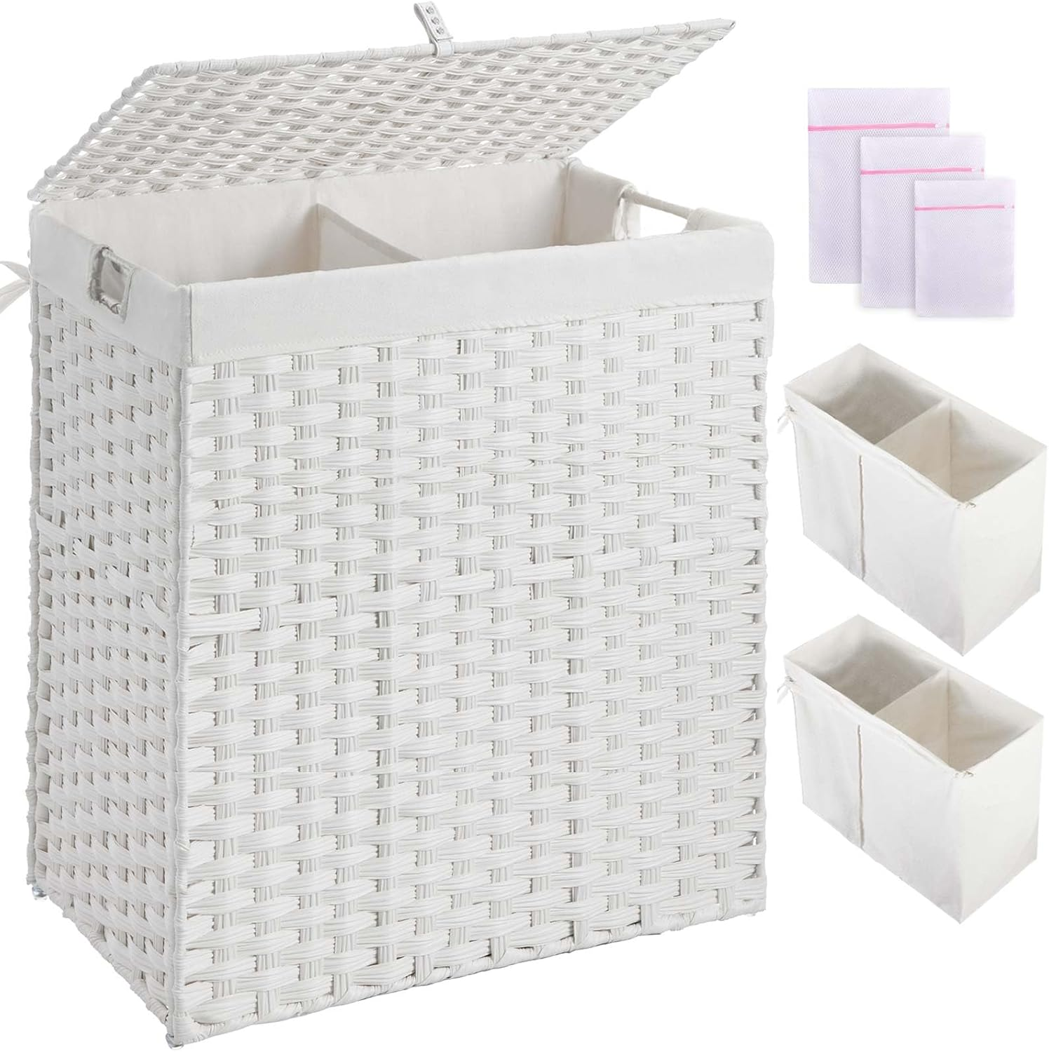 Laundry Hamper with Lid, No Install Needed, 110L Wicker Laundry Baskets Foldable