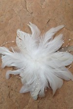 Bridal Ivory Feather Fascinator Flower Pearl Hair Barrette Bird Cage Veil Clip
