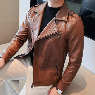 Men's Leather Jacket Coat Spring 2025 Retro Top Motorcycle Zipper