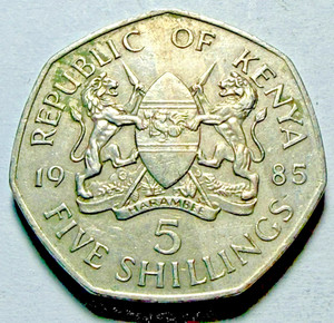 1985 KENYA 5 SHILLINGS COIN - Large 