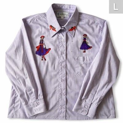 Las Olas Embroidered Shirt Women's L Red Hat Society Long Sleeved Purple Stripe