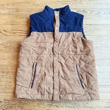 Tommy Bahama Boys Puffer Vest Size Large Corduroy Snaps Tan Navy Outdoor Preppy