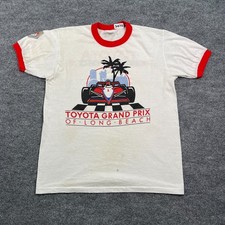 Vintage 80s Toyota Grand Prix Long-Beach Ringer Shirt Medium 20x25 White