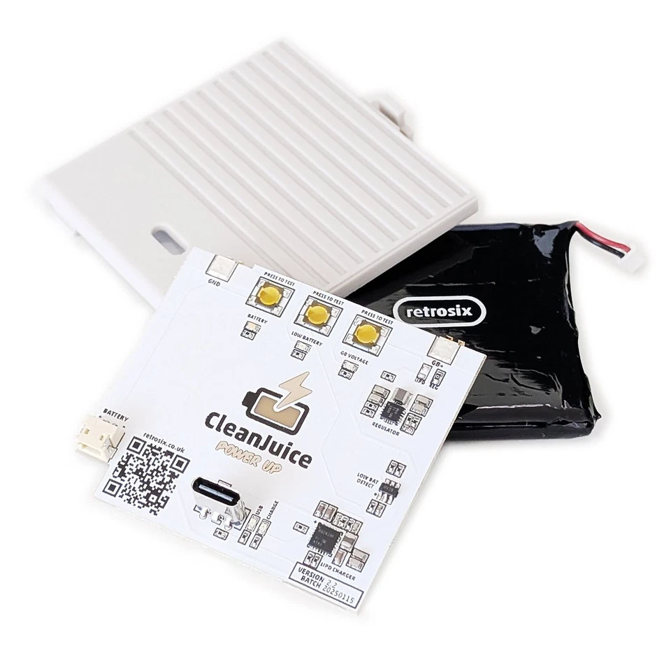 RETROSIX Game Boy Original Lipo Power USB C Rechargeable Battery Pack Mod Kit CleanJuice
