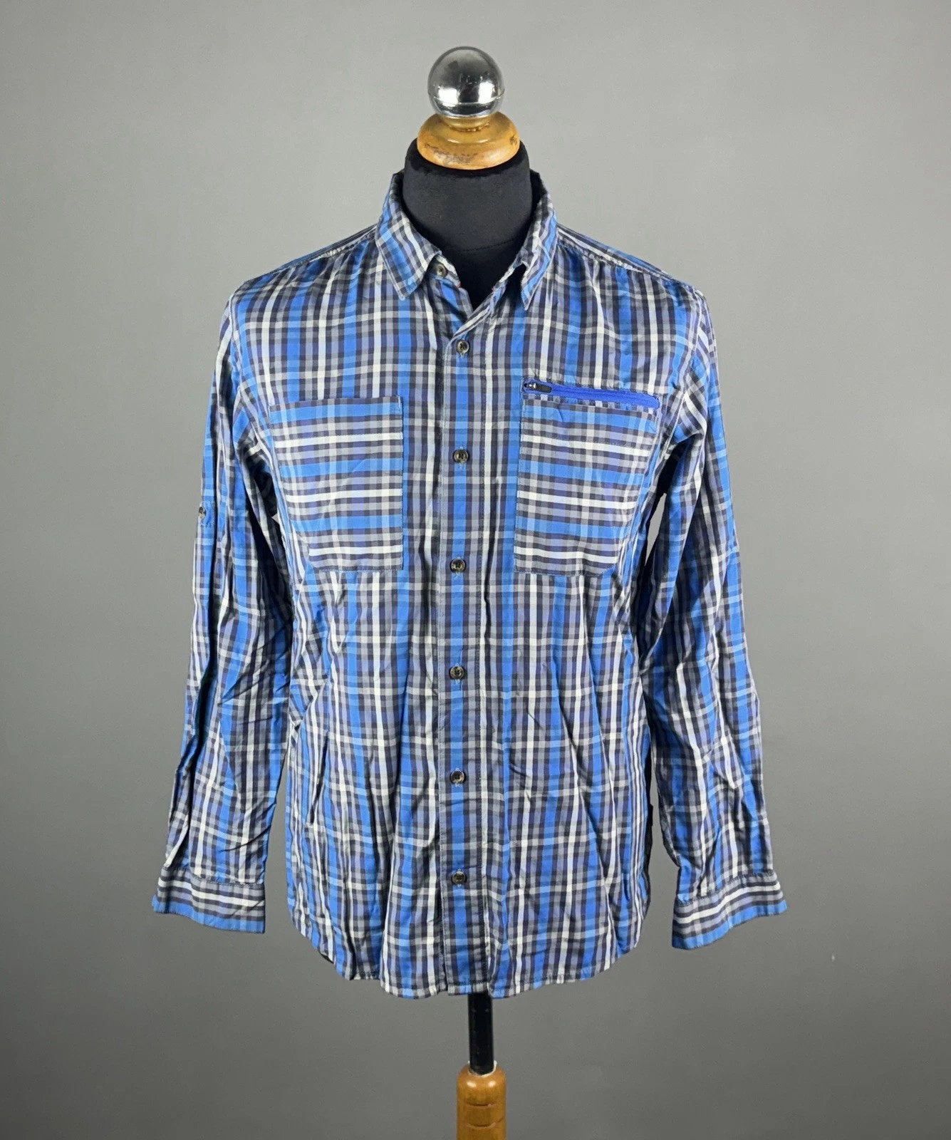THE NORTH FACE Blue Check Plaid Outdoor Hiking Long Sleeve Shirt Size M
