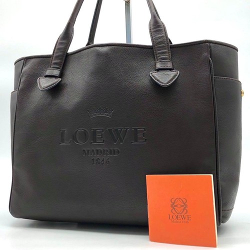LOEWE Heritage Leather Tote Hand Bag Brown A4 Shoulder Business Bag