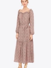 Tory Burch Size 10 Floral Georgette Silk Maxi Dress Long Sleeve