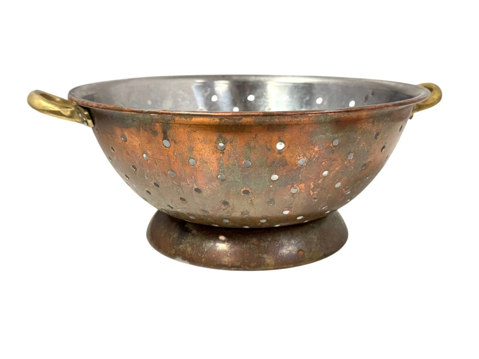 Vintage Primitive Copper & Steel Colander Sieve Strainer