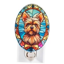 Stained Glass Styled Yorkshire Terrier Night Light   Real Glass Yorkie Bow Tie