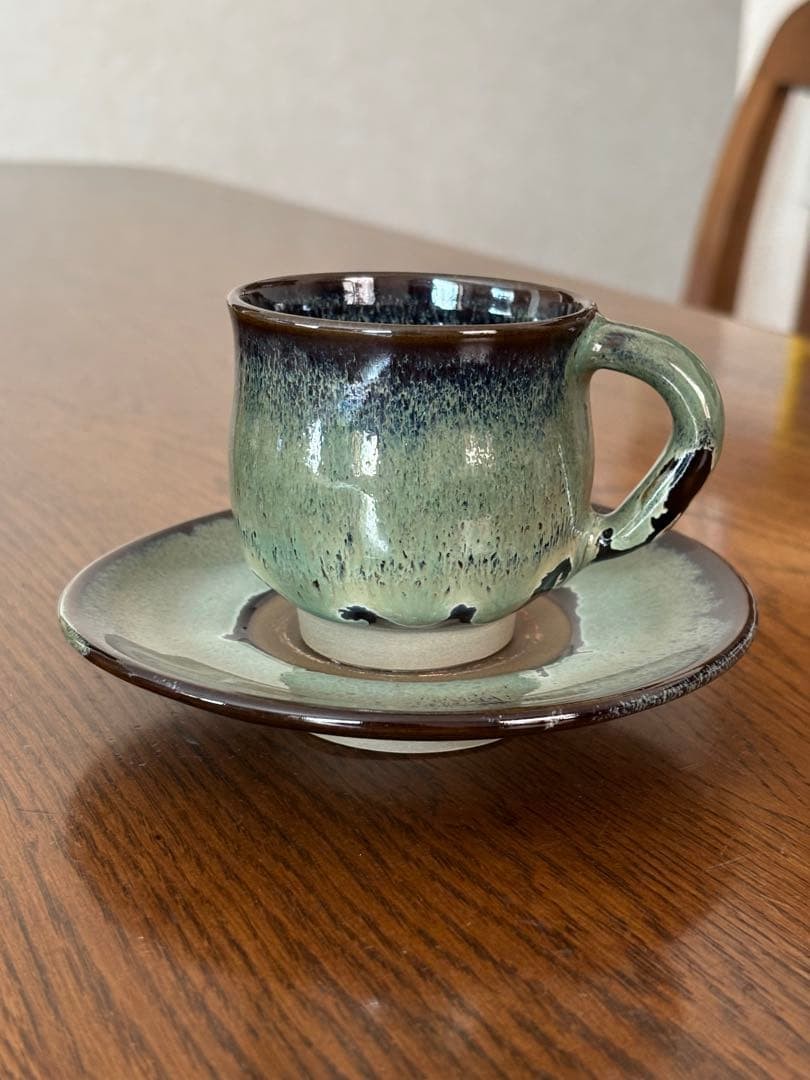 Onta Ware Green And Black Cup And Saucer Set Handmade Ceramic Japan