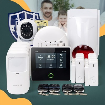 HOMSECUR Wireless WIFI 4G 2G Home Alarm System Touch Screen+Wireless IP Camera