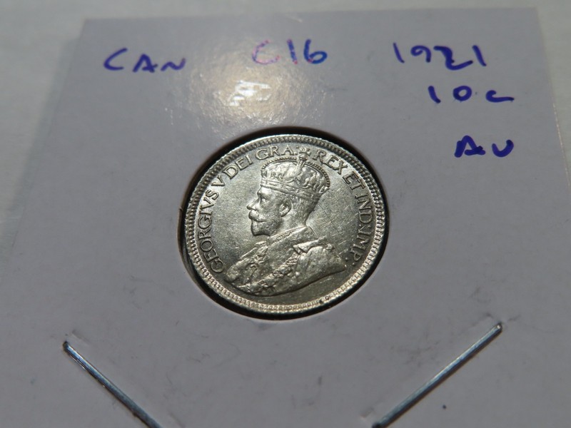 C16 Canada 1921 Silver 10 Cents AU