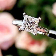2.83 Ct Princess Lab Created Solitaire Engagement Ring 14K White Gold Plated