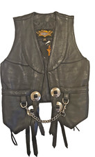 Universal Rider Black Leather Vest Side Laces 2 front Pockets Chain and conchos