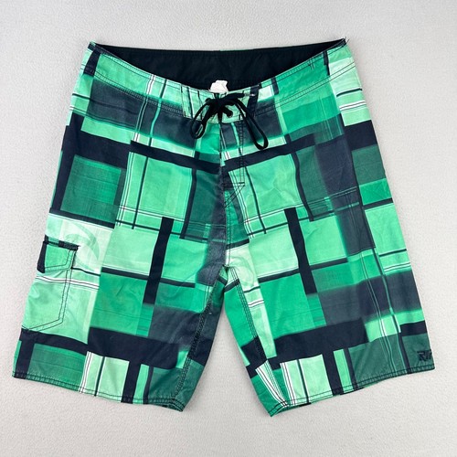 Vintage Ripcurl Boardshorts Mens 36 Green Y2K Patchwork Graphic Surf Long Baggy
