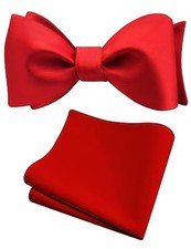 Mens Solid Color Bowties Self Tie Bow Tie Handkerchief for Men Satin Red