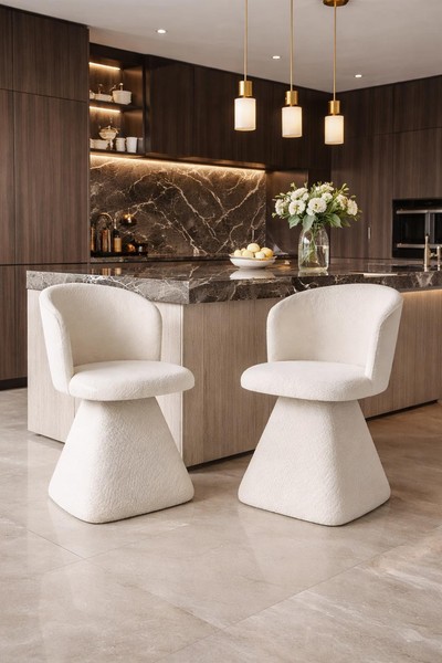 Elegante Bouclé-StüHle Im Modernen Design Mit Konischer Basis-image