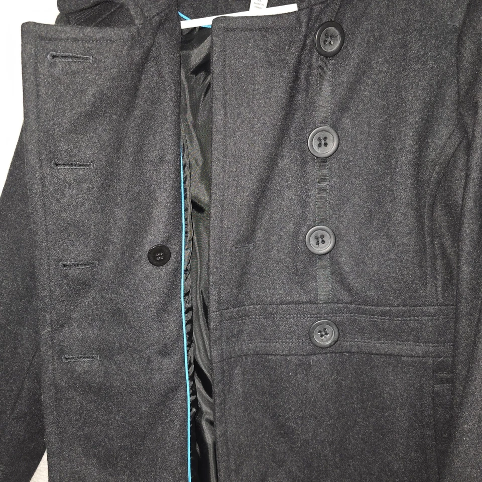 Abrigo American Rag Cie Pea Mezcla Lana Doble Pecho Con Capucha Talla XL Gris Carbón Foto 3 de 4