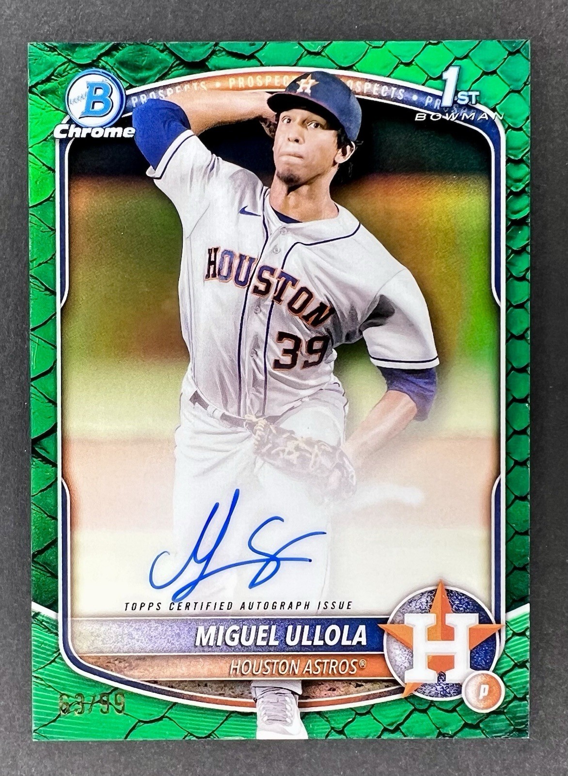 2025 Bowman Chrome Miguel Ullola 1st Bowman Green Reptilian Refractor Auto 63/99