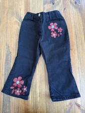 Vintage Gymboree Toddler Small 3 Year 2001 Black Jeans With Red Plastic Flowers