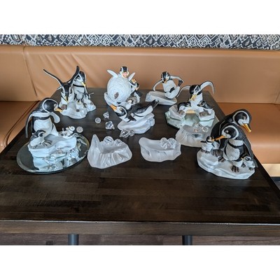 Vtg Franklin Mint Porcelain Penguin Figurine Lot Frosted Ice Decor Display