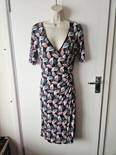 Boden Floral Wrap V Neck Plunge Short Sleeve Bodycon Dress 10 R