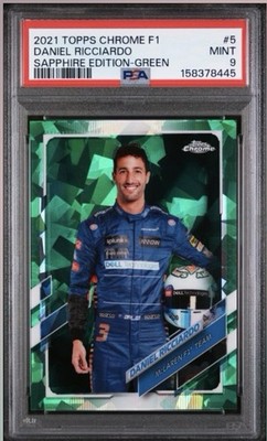2021 Topps Chrome Sapphire Edition Formula 1 Daniel Ricciardo #5 Green /75 Psa 9