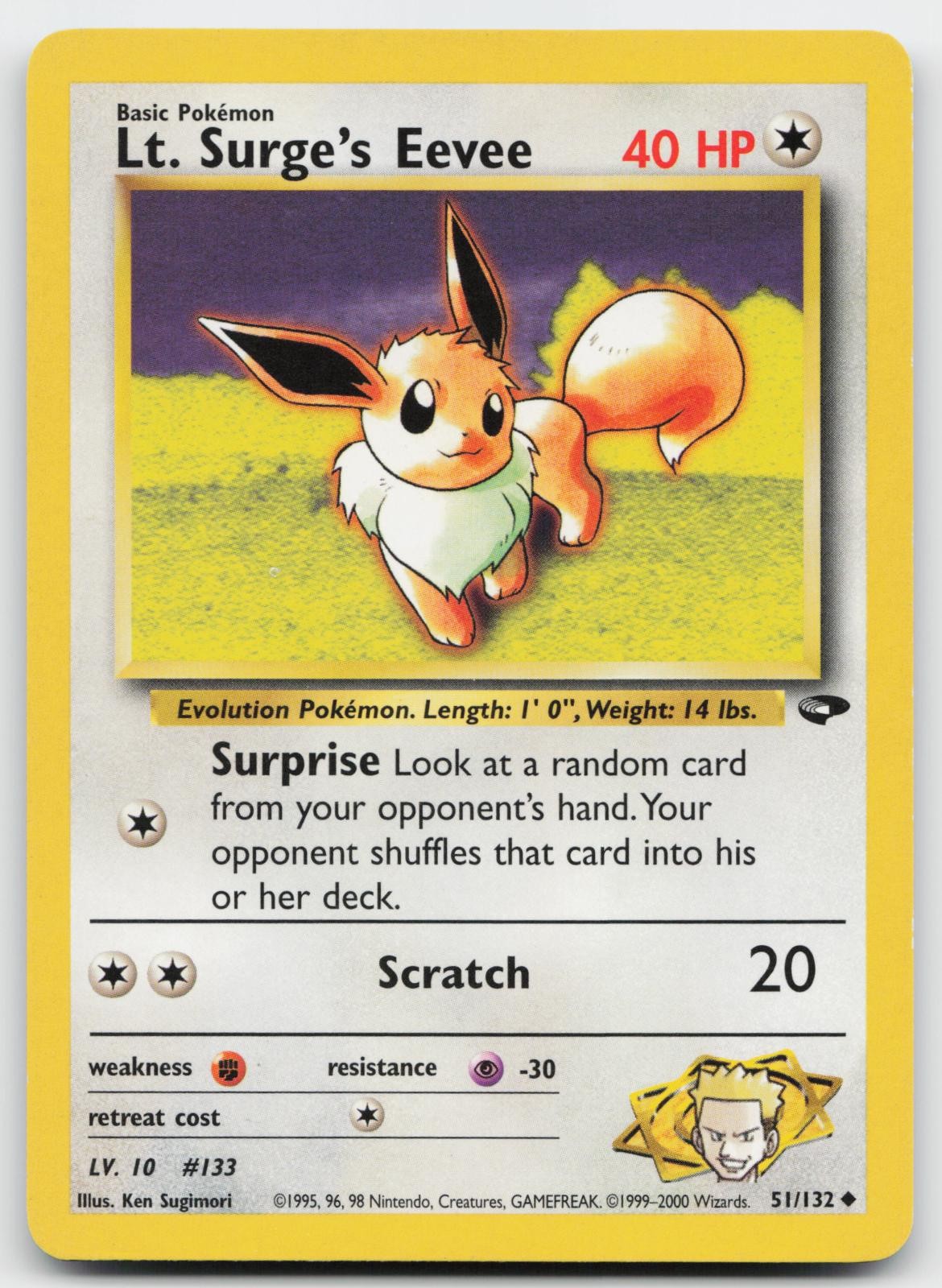 Lt. Surge's Eevee 51/132 Uncommon Gym Challenge Pokemon Unlimited Near Mint