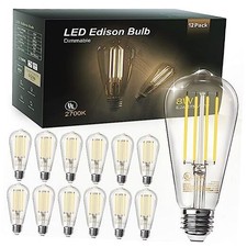 Vintage 8W ST58 LED Edison Light Bulbs, Dimmable, 60W 12 Pack 2700k Warm White