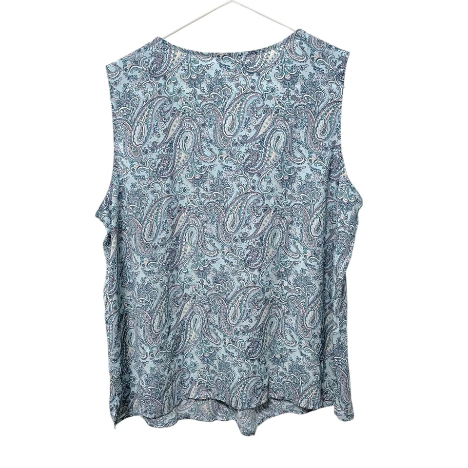 NUEVA Blusa Talbots Petite Grande Sin Mangas Azul Rosa Paisley Negocios Informal Top Foto 2 de 4