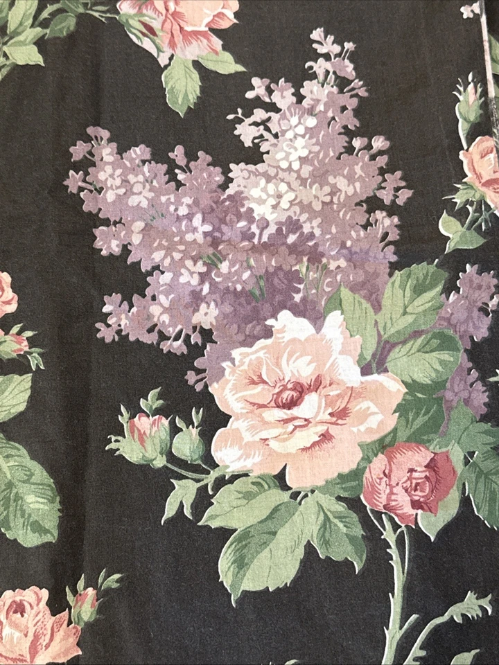 Polished Apple Floral Concord Fabric Black W Roses 44”x104” Cottagecore - Image 2 of 4