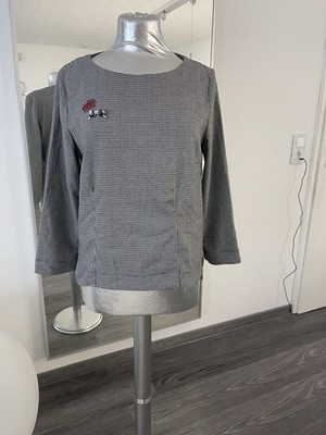 Mango Damen Langarmshirt Pepita Gr. M schwarz weiß