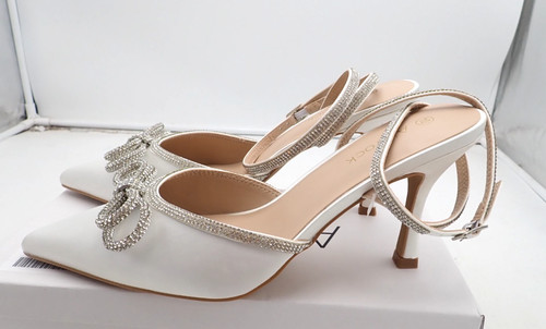 Women's Rhinestone Bow Heels Sparkly Pointed Toe Satin Stiletto sizes 8 & 10