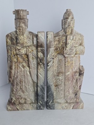 Chinese  Emperor  Book Ends Carved Stone,11''tall Some Visible Repairs