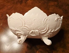 Vintage Jeannette Shell Pink Milk Glass Footed Lombardi Centerpiece Fruit Bowl