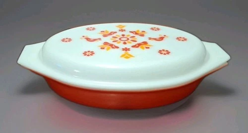 Pyex Ware Casserole Dish Friendship Pattern 2 Compartments 963-45 1 Qt. Box Open