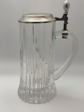 c. 1910s–1920s German Very Heavy Crystal Glass Beer Stein w/ Pewter Lid