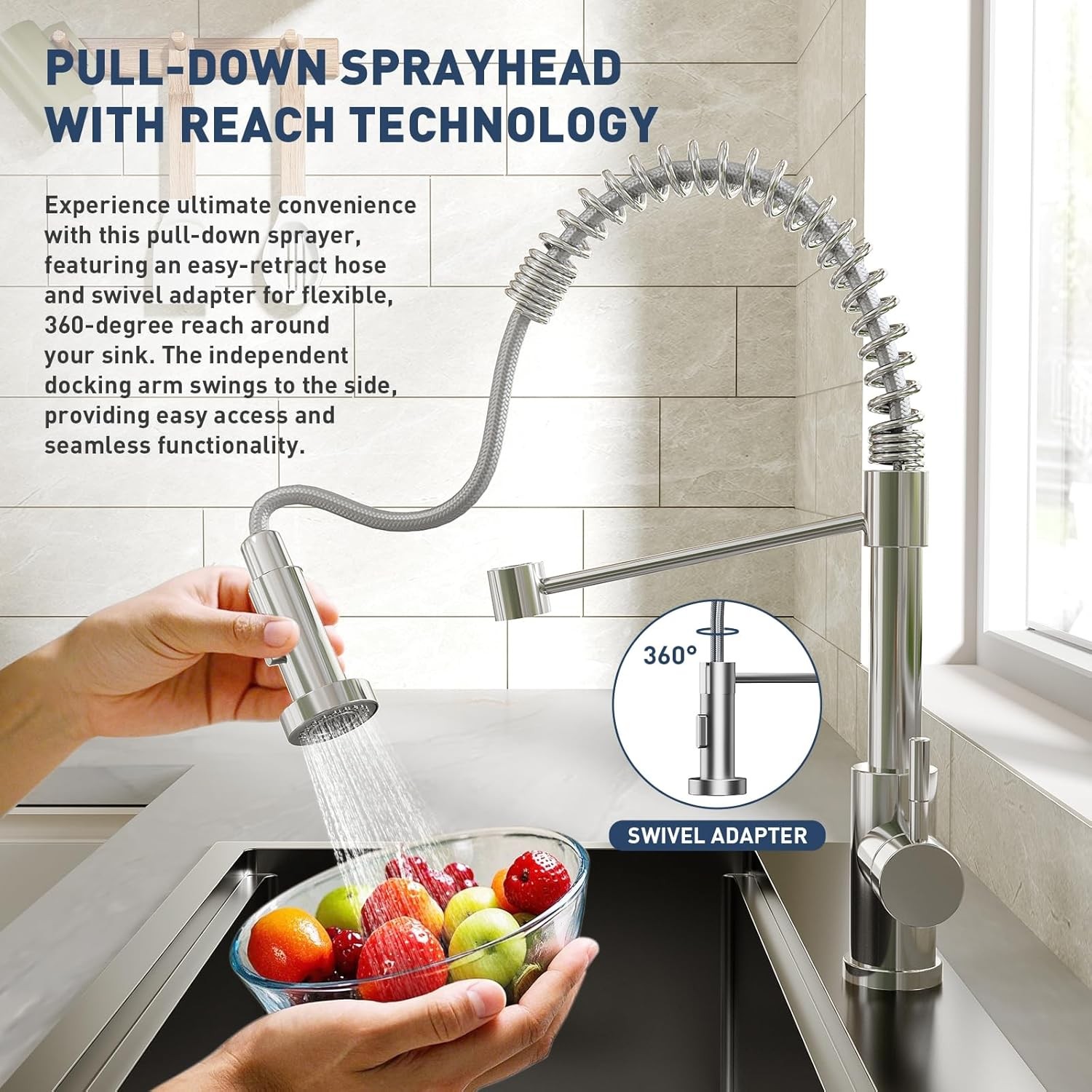 33x22x9'' Commercial Stainless Steel Kitchen Sink w/ Pull Down Spring Faucet US