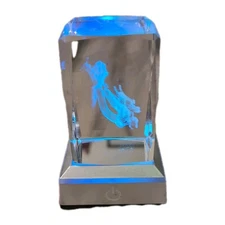 Dragon Floral Laser Etched Crystal Glass Cubed Holographic 3D LightUp Stand
