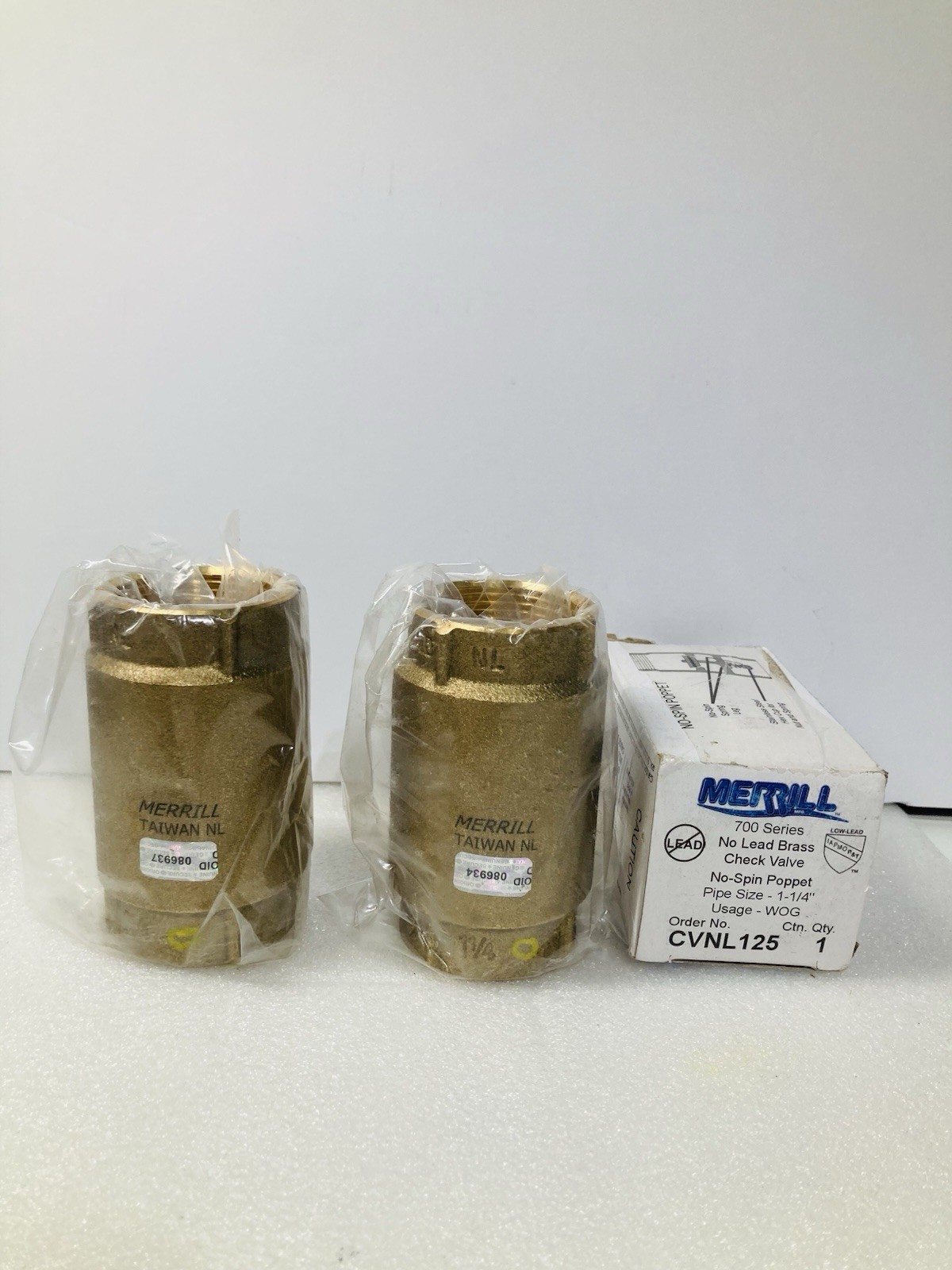 Merrill CVNL125 1-1/4" Brass Check Valve 700 series No Lead No-spin Poppet 2 Pcs