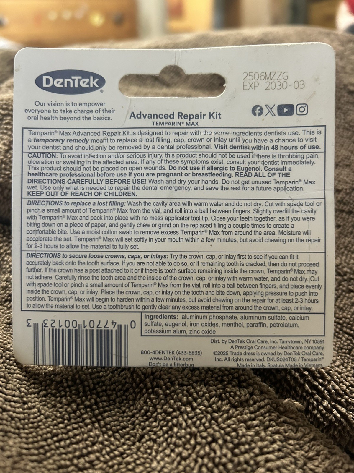 DenTek Temparin Max Repair Kit Pack of 6 Temporary Dental Filling Cap Crown